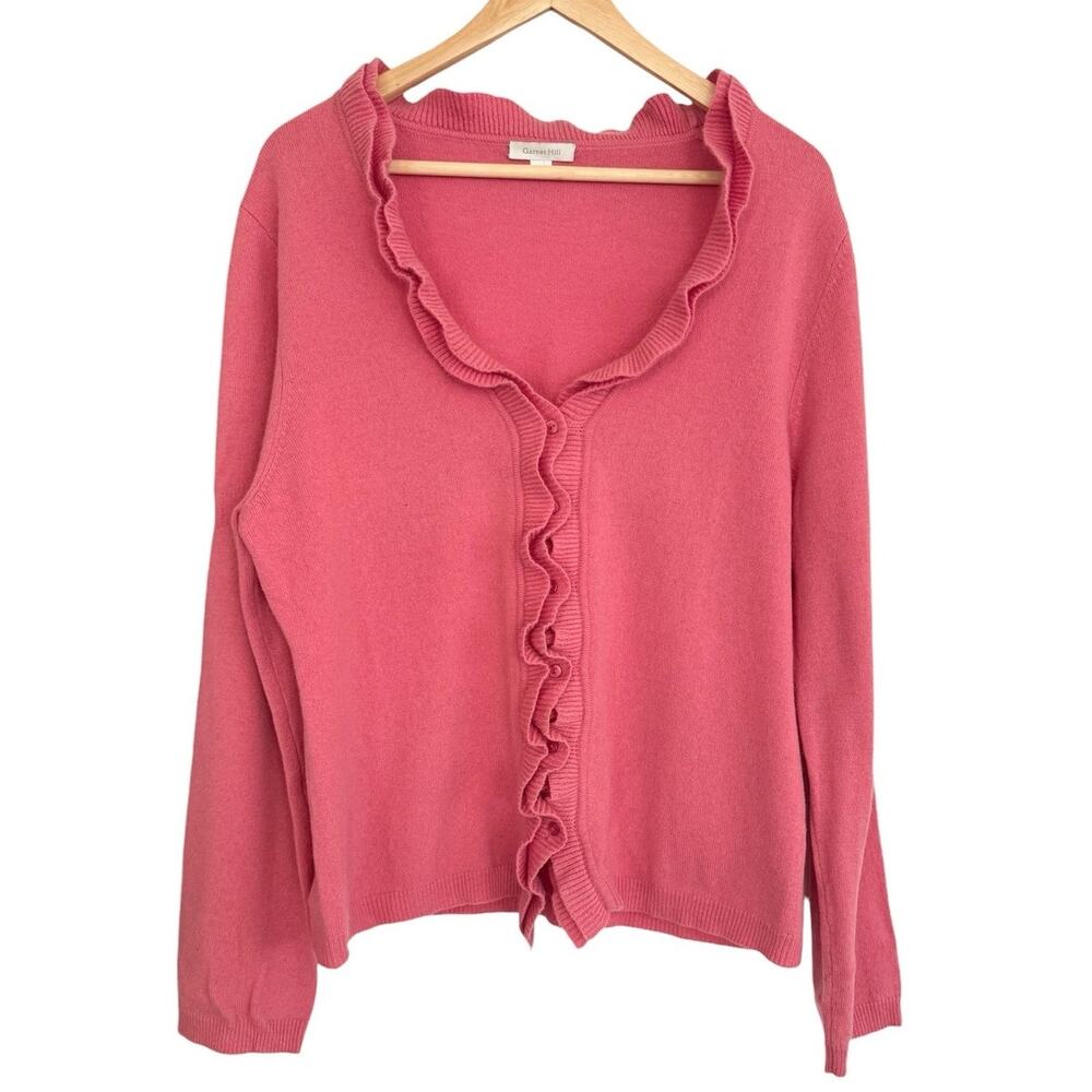 Garnet Hill Pink Ruffle-Trim Cardigan Sweater